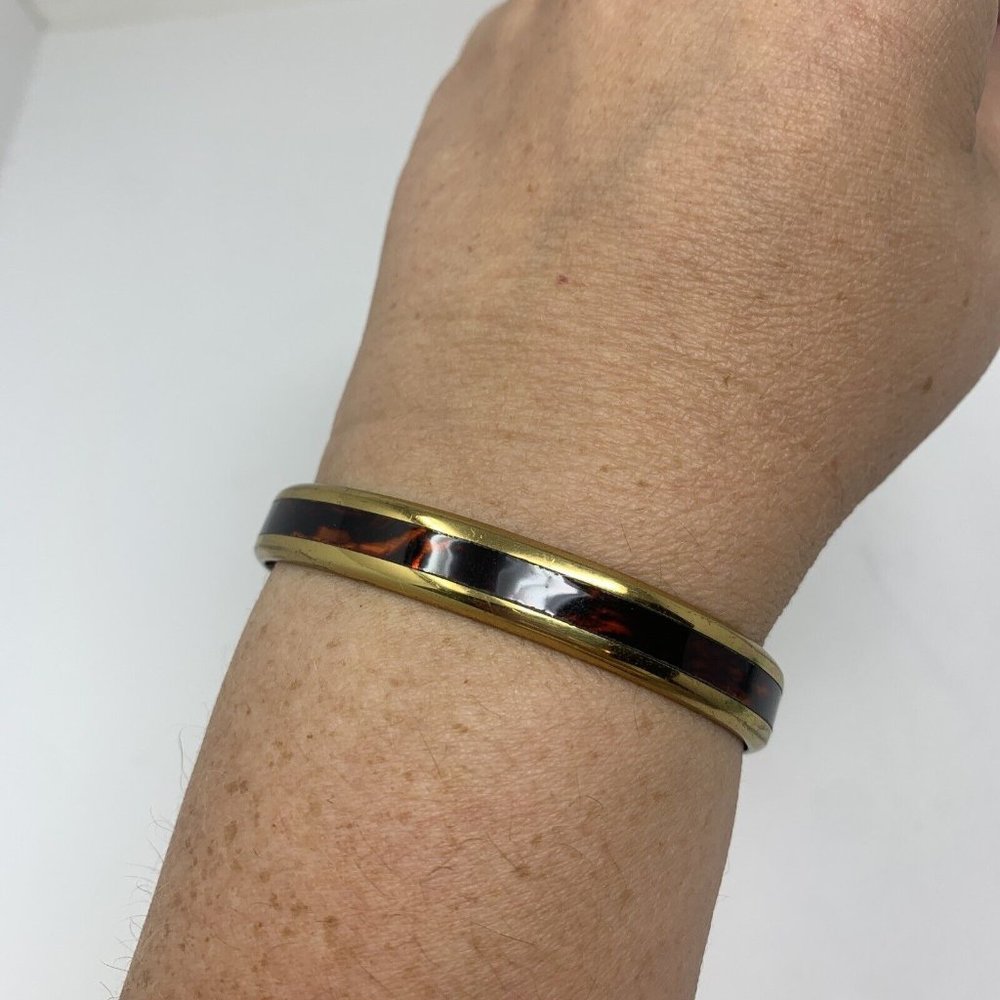 SERGIO LUB Copper Brass Tone with Tortoiseshell Open Cuff Bracelet Stamped